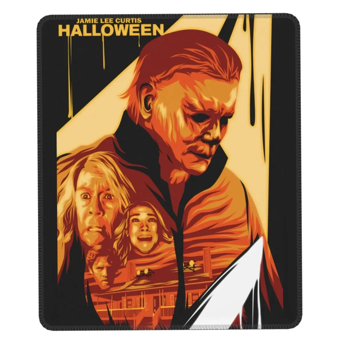 

Michael Myers Knives Art Halloween Horror Film Mouse Pad with Locking Edge Square Gaming Mousepad Rubber Base Computer Mat