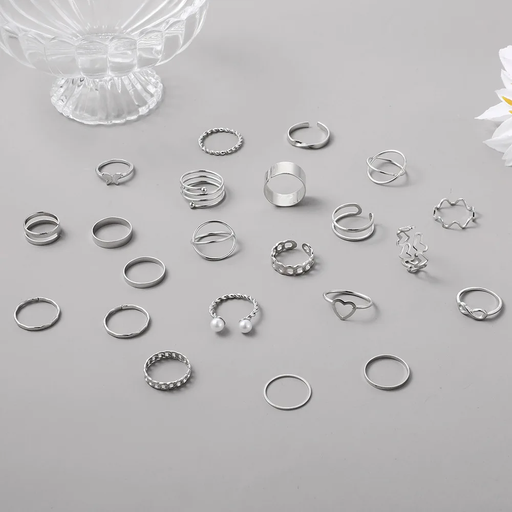 Open Multi Articular Ring Set 22-piece Love Ring Female Design Sense Niche Butterfly Ring For Women Accessories Free Shipping