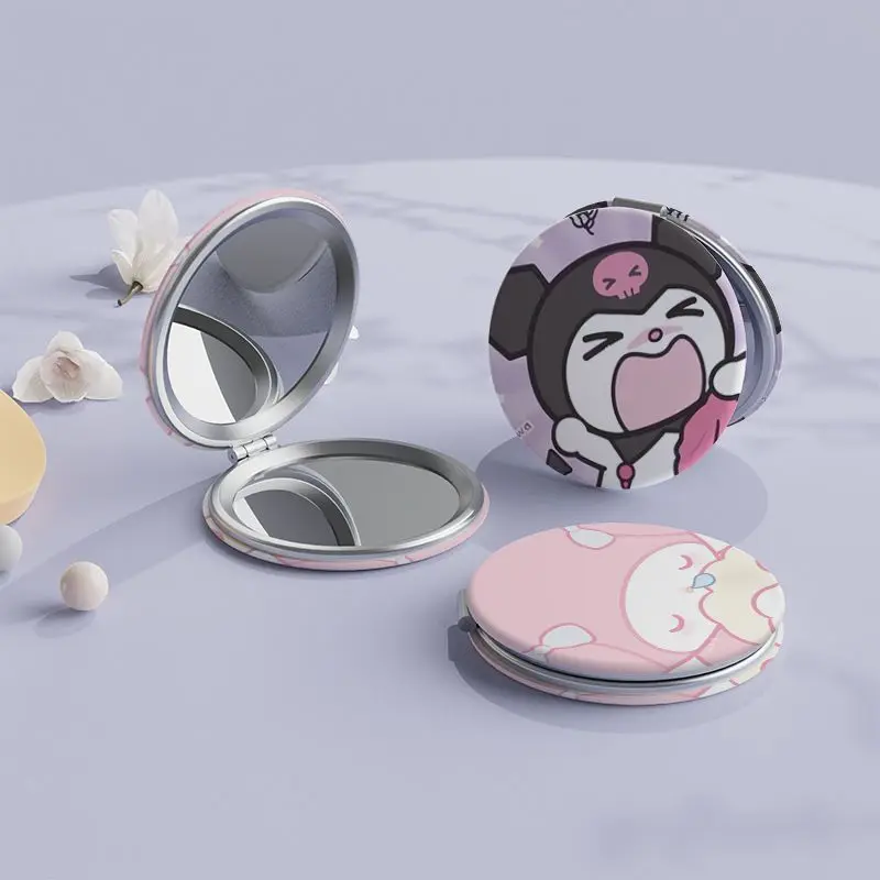 

Hello Kitty Sanrio Kawaii Anime Kuromi Portable Mini Round Mirror Cute Cartoon Foldable Makeup Mirror Female Toys for Girls