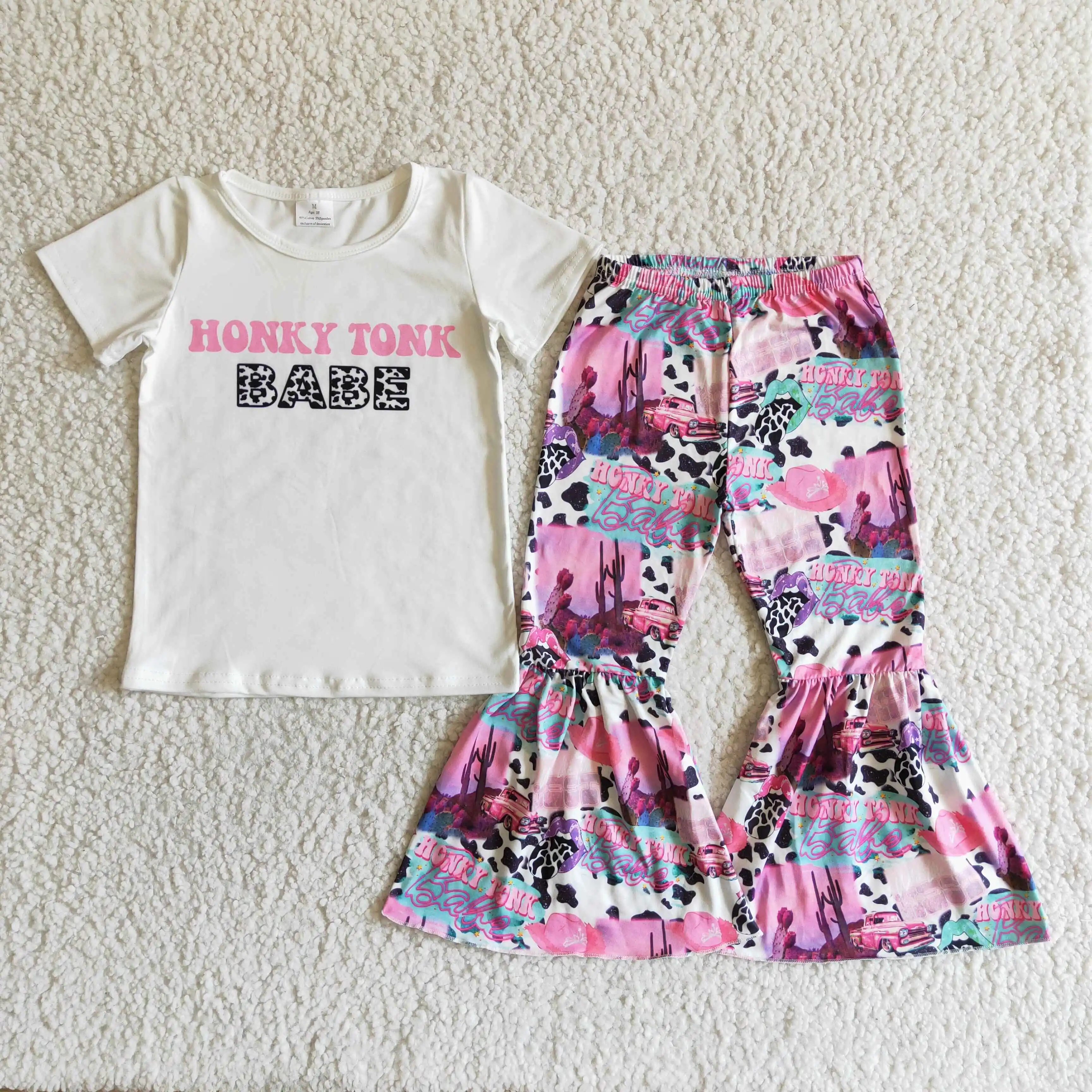 

baby girl clothing set summer cotton short sleeve t shirt and bell bottom pant outfit kids casual clothing set