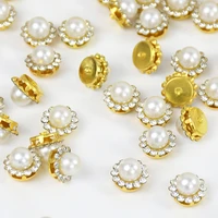 50pcs round pearl rhinestone buttons sew on stones with gold claw for needlework diy handmade crafts clothes sewing accessories