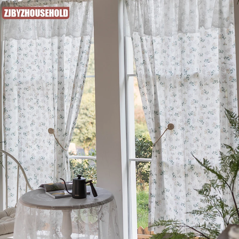 Pastoral Short Curtains for Living Room Floral Embroidery Door Coffee Bathroom Kitchen Curtain Korean Window Valance Decor |