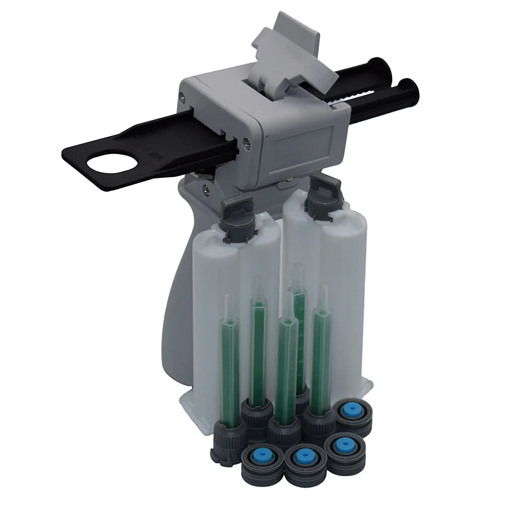 

50ml AB Glue Gun 1:2 Epoxy Glue Caulking Gun with 5pc 1:1 Static Mixing Nozzle and 2pcs 50ml 1:1 Empty Dual-Barrel Cartridge Set