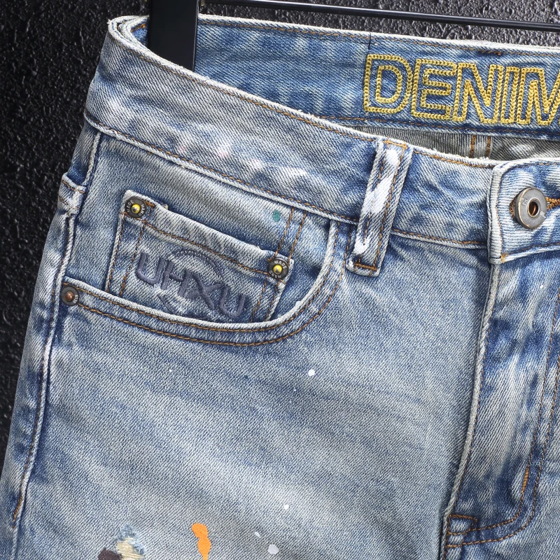 Дизайнерские модные новые джинсы с вышитыми буквами потертые ностальгические