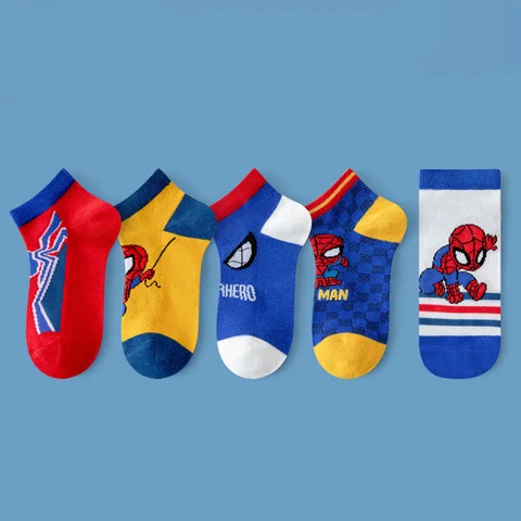 5 пар, детские летние хлопковые носки «Человек-паук»