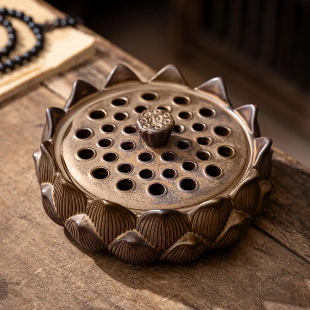

Useful with Lid Wide Application Lotus-Shaped Mosquito Coil Incense Burner Holder Retro Style Incense Holder Home Supplies