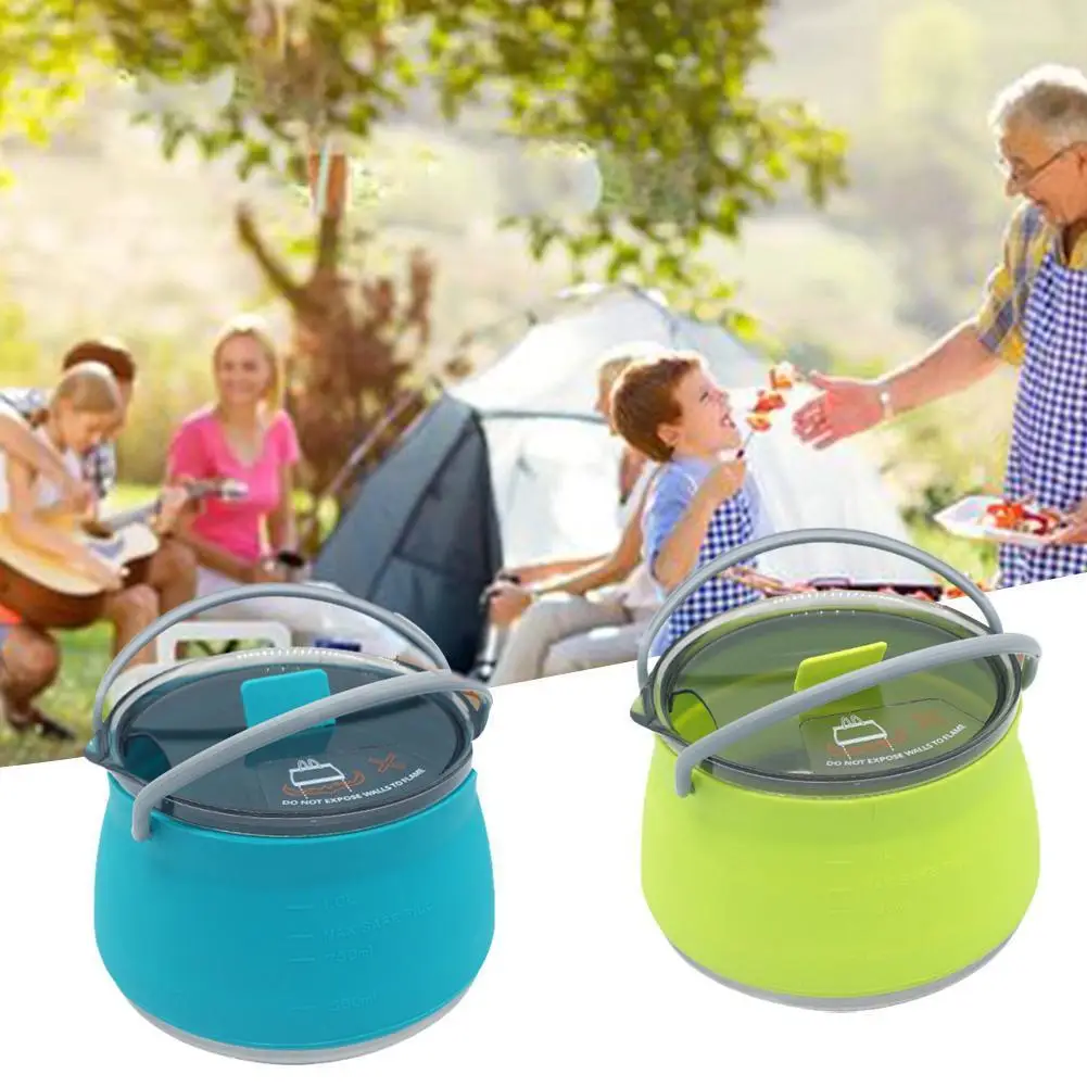 

Многофункциональный портативный силиконовый чайник, складной котел, складной котелок, стальное дно для отдыха на открытом воздухе, кемпинг...