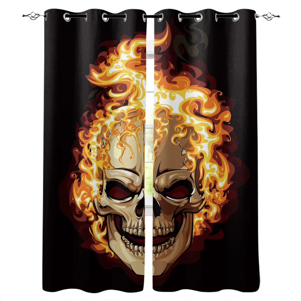 

Cortinas de ventana artísticas con calavera de llama roja para sala de estar,cocina, dormitorio,tratamientos de ventana modernos