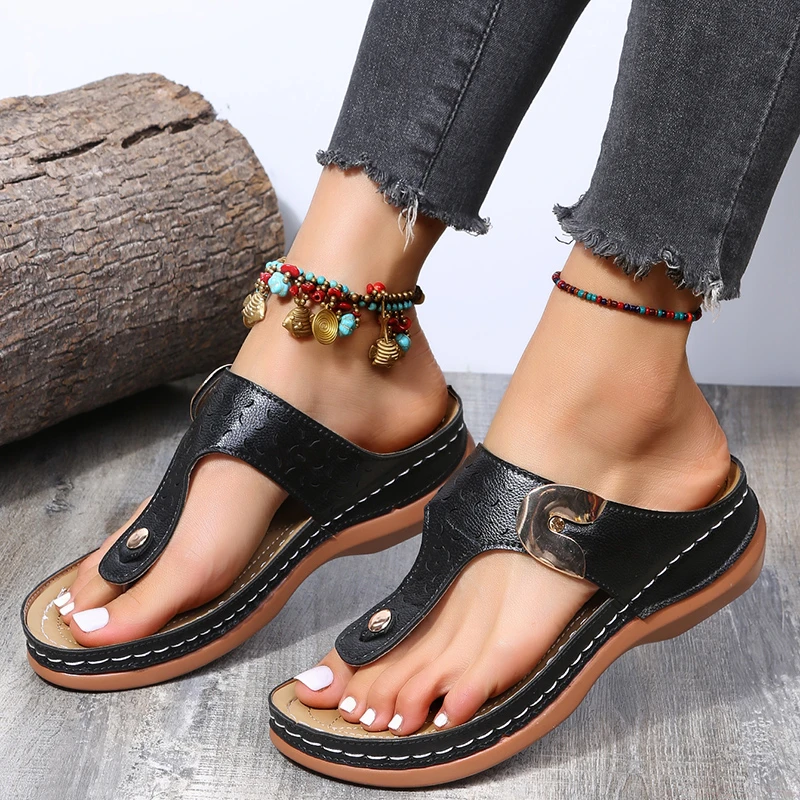 

2022 Summer Women Sandals Wedge Open Toe Sandals Anti-slip Vintage Leather Casual Female Platform Retro Shoes Women Shoes