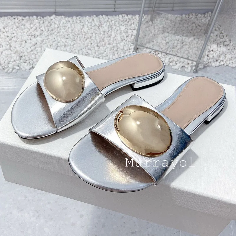 Новые тапочки на плоской подошве из натуральной кожи с открытым носком женские