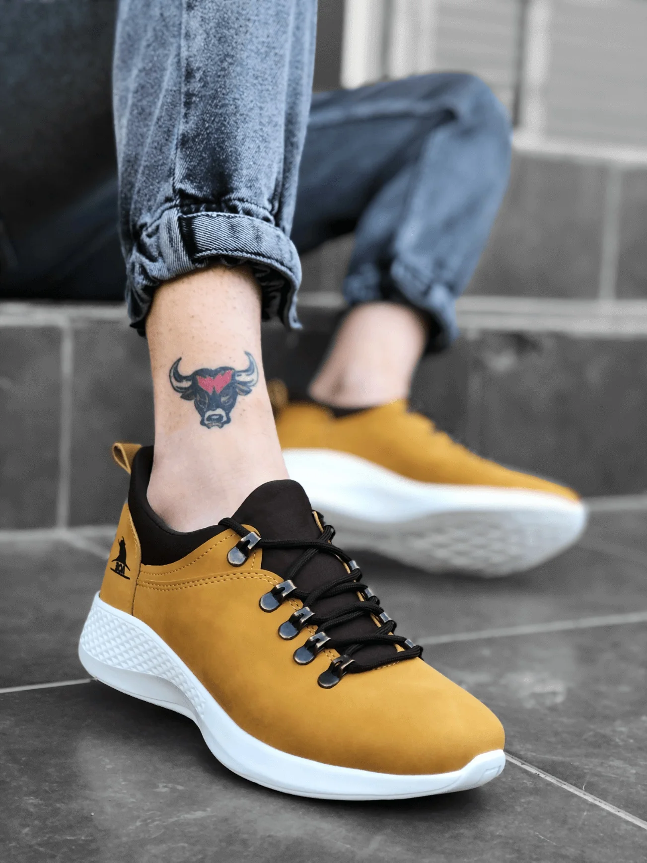 

BA0601 lace-up casual thick sole Camel yellow white men's sneakers