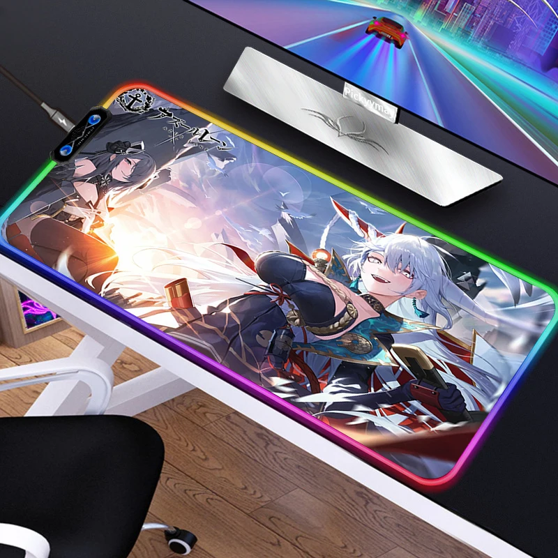 

RGB Azur Lane Game Mouse Pad Large Laptop LED Light Gaming Mouse Pad Anti-slip Rubber Gamer Mouse Pad Office Desk Computer Pad