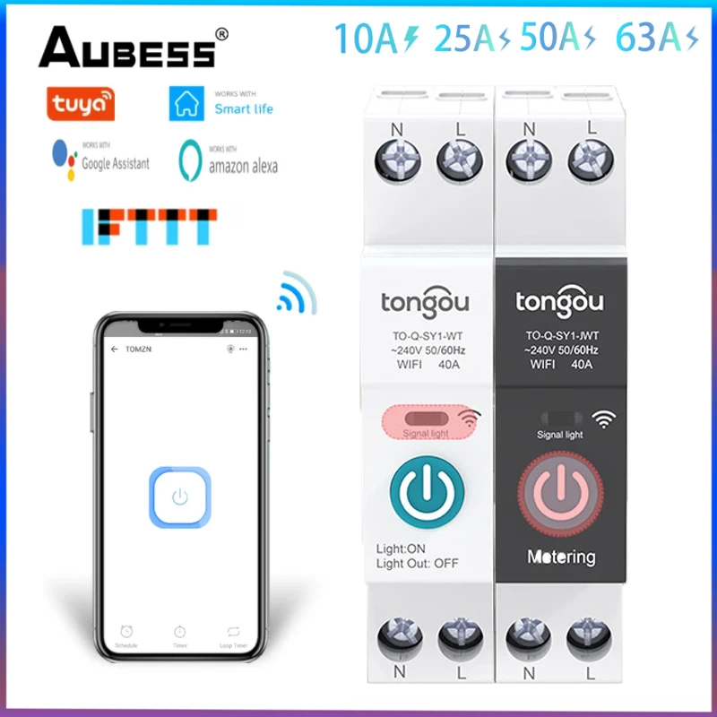 

TUYA With Metering WIFI Smart Circuit Breaker 1P 63A DIN Rail For Smart Home Wireless Remote Control Switch By APP TONGOU 2022