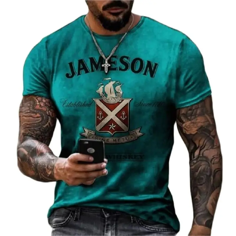 

Refreshing Summer Men's Short Sleeve Fashion Retro 3D Print Large Round Neck Sports Loose Relaxed T-shirt Fitness Running Top