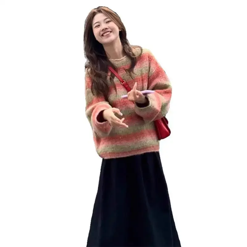 Миниатюрный вязаный топ женский возрастной модный свитер свободного покроя в