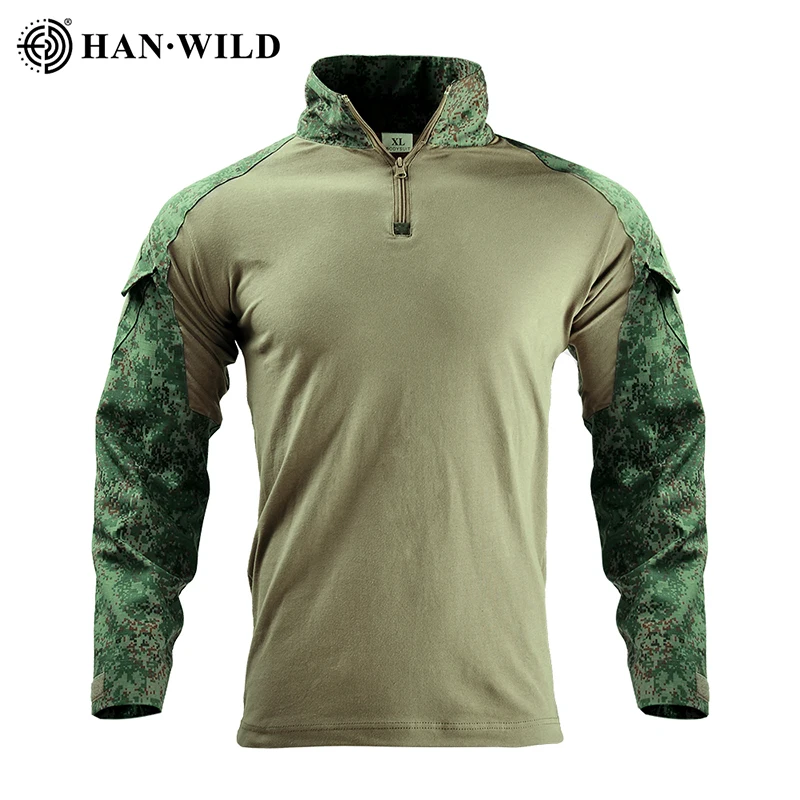 

HAN WILD Outdoor Shirt Airsoft Paintball Military Tactical Shirts Combat RU Camouflage Hunting Shirts Elbow Pads Men Clothing