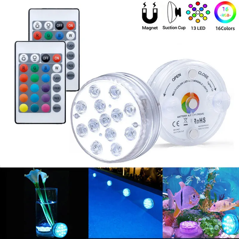

13 Led RGB Submersible Light Remote Controlled Color Change Underwater Night Light for Outdoor Vase Fish Tank Pond Pool Lights
