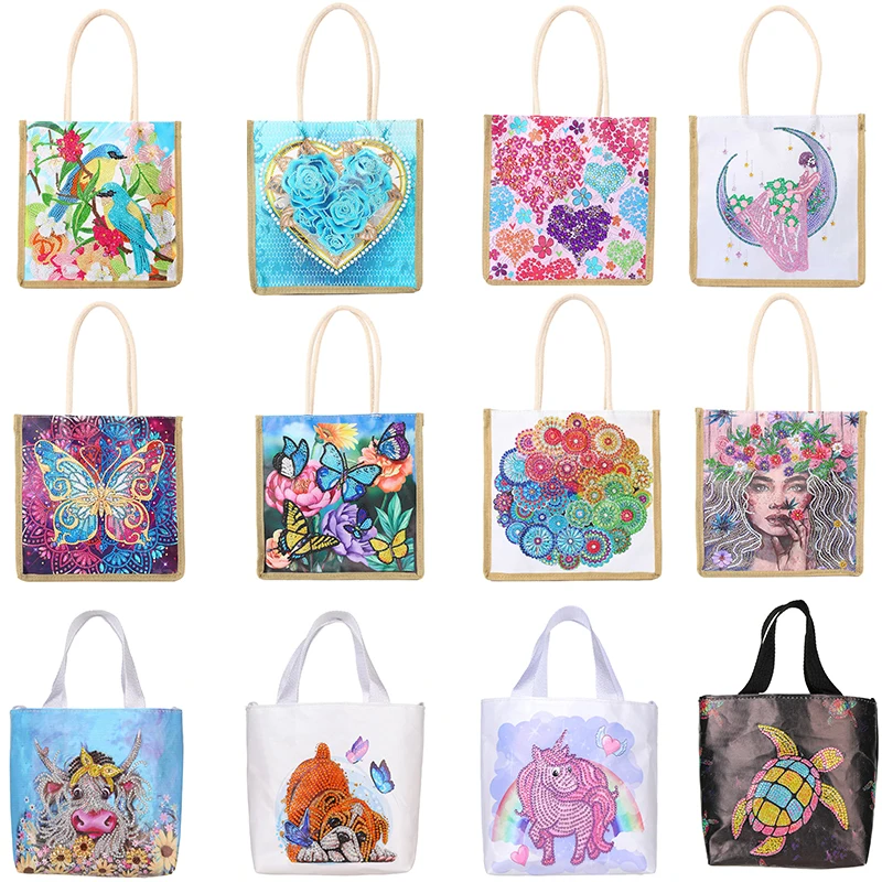 

2022 New 5D Diamond Painting Bags Flowers Animal DIY Handbag Shopping Storage Bags Diamond Art Mosaic Women Bags Handmade Gifts