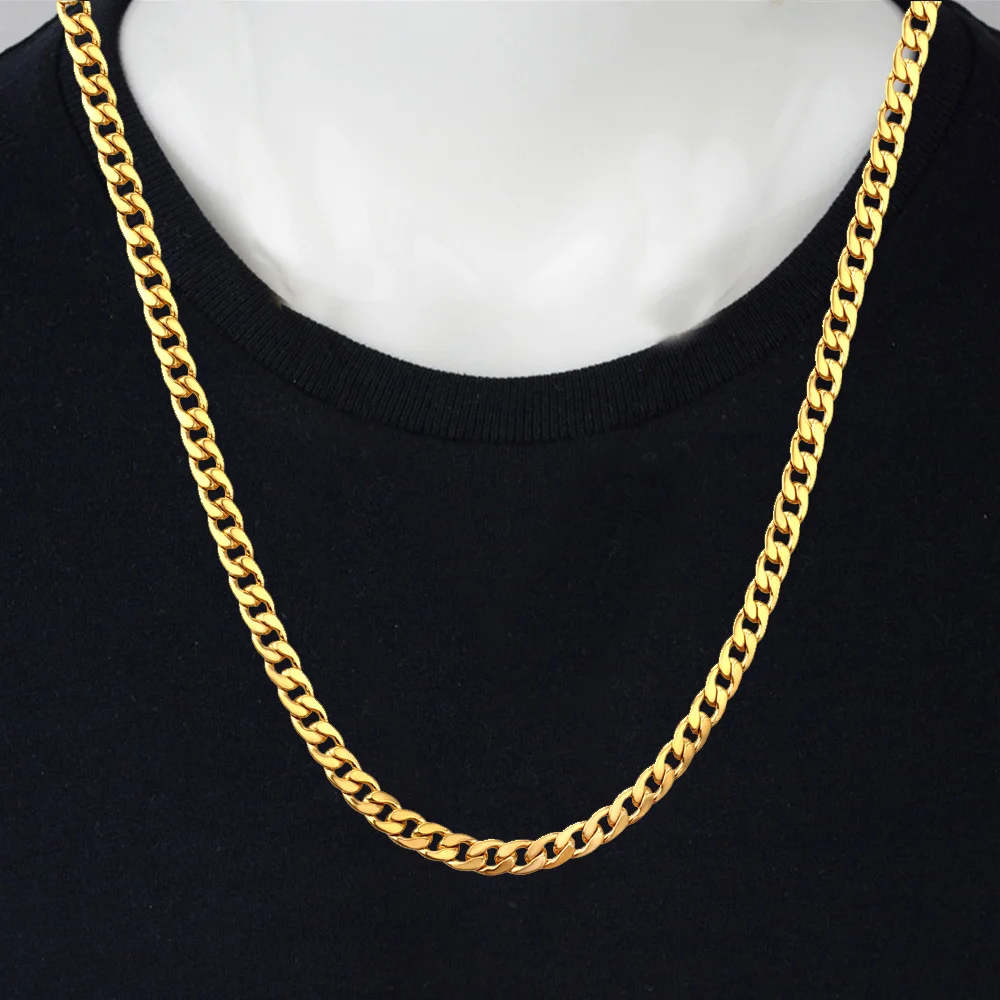 Золотое Кубинское Звено Ожерелье 4 Мм Цепочка Из Нержавеющей Стали В Стиле Панк