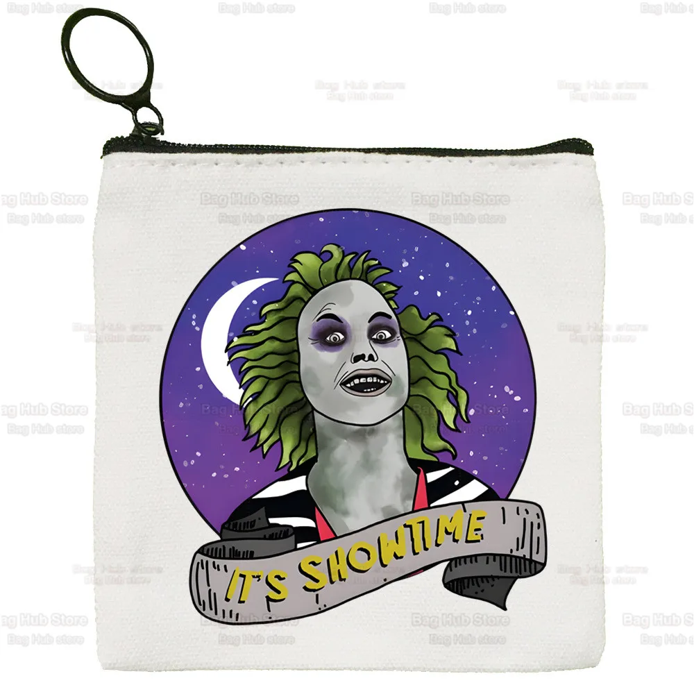 Beetlejuice Horror Movie Gift Canvas Coin Purse Custom Coin Cartoon Halloween Purse Key Case Simple Small Cloth Bag Coin Purse