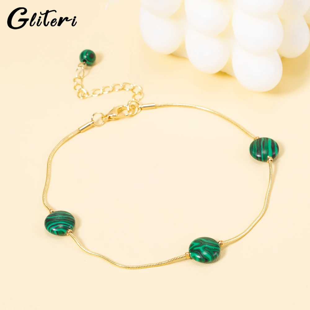 

GEITERI Fashion Green Round Beads Anklets For Women Girls Natural Stone Pendant Foot Chain Bohemia Jewelry Female Gifts 2023