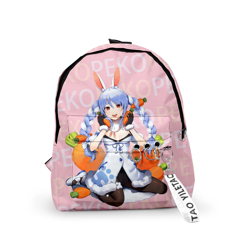 

Popular HOLOLIVE VTuber Usada Pekora Backpacks Boys/Girls pupil School Bags 3D Print Keychains Oxford Waterproof Small Backpacks