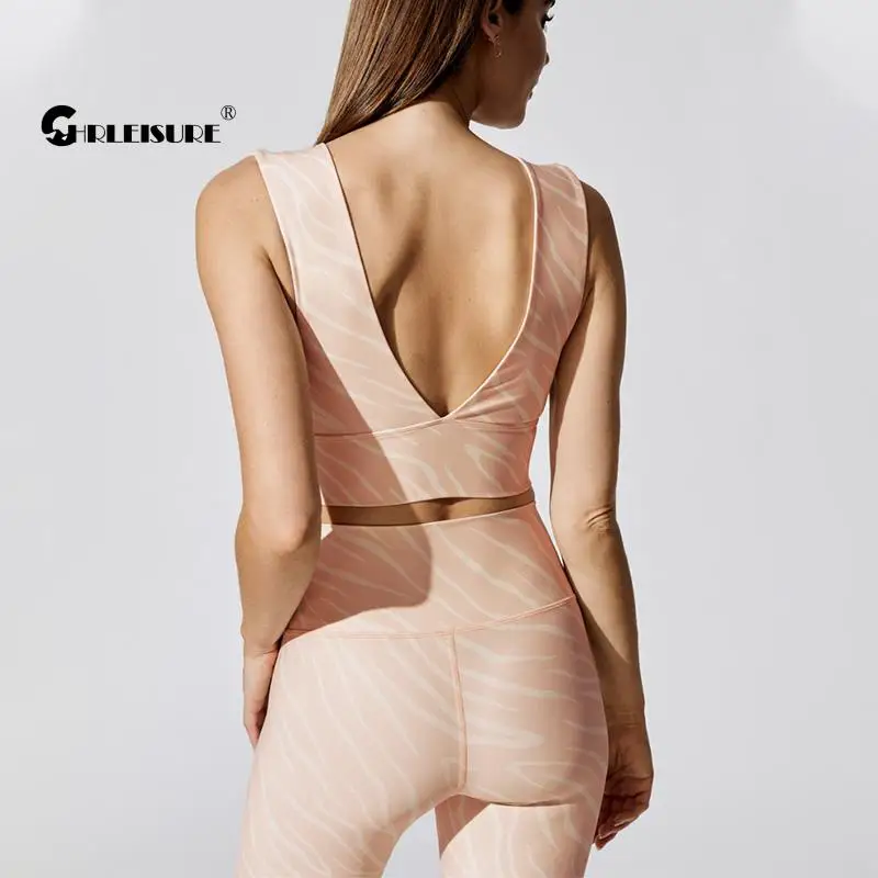 CHRLEISURE сексуальный женский костюм для йоги с v-образным вырезом топ леггинсы