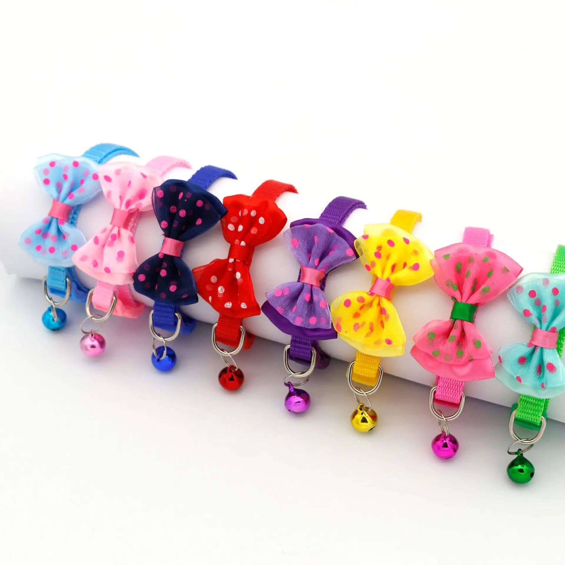 

Bow Decor Pet Collar Adjustable Dot Design Cute Bell Dog Bowknot Collar Bow Kitten Collar Pet Supplies Clothing Accessories