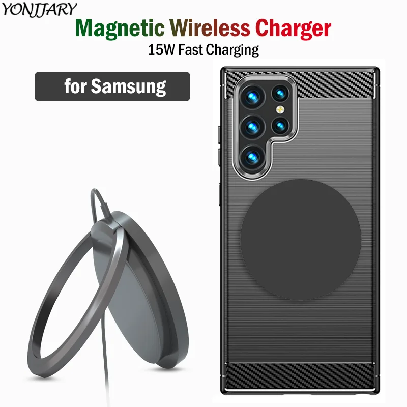 Cargador inalámbrico magnético Qi de 15W para Samsung Galaxy S10, S20, S21, S22, soporte de carga inalámbrica Ultra Plus, funda con pegatina magnética