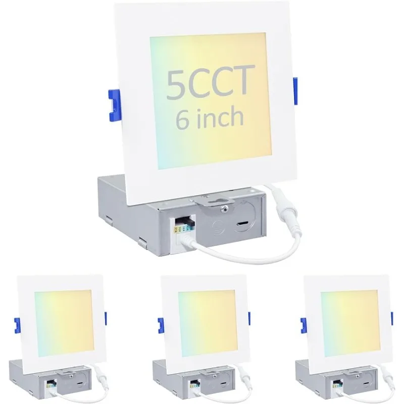 

6-дюймовый квадратный безcanless ультратонкий фотосветильник, 5CCT 2700K-5000K на выбор, лм