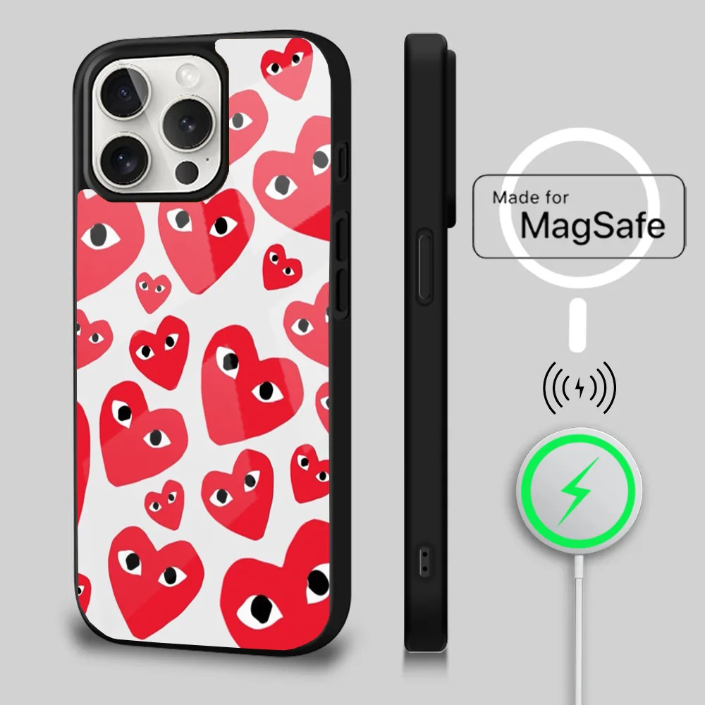 Red love heart Phone Case For iPhone 16 15 14 13 12 11 Plus Pro Max Mini Magsafe C-CDG Love Magnetic Wireless Charging