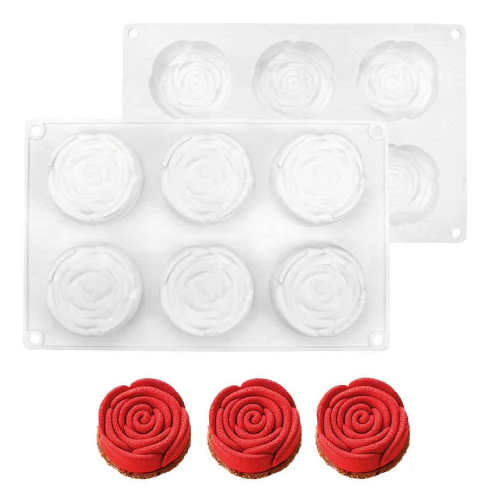 

6 Cavity Rose Flower Mousse Pastry Moulds Silicone Cake Molds for Weeding Valentine's Day Dessert Baking Tools Kitchen Accessory