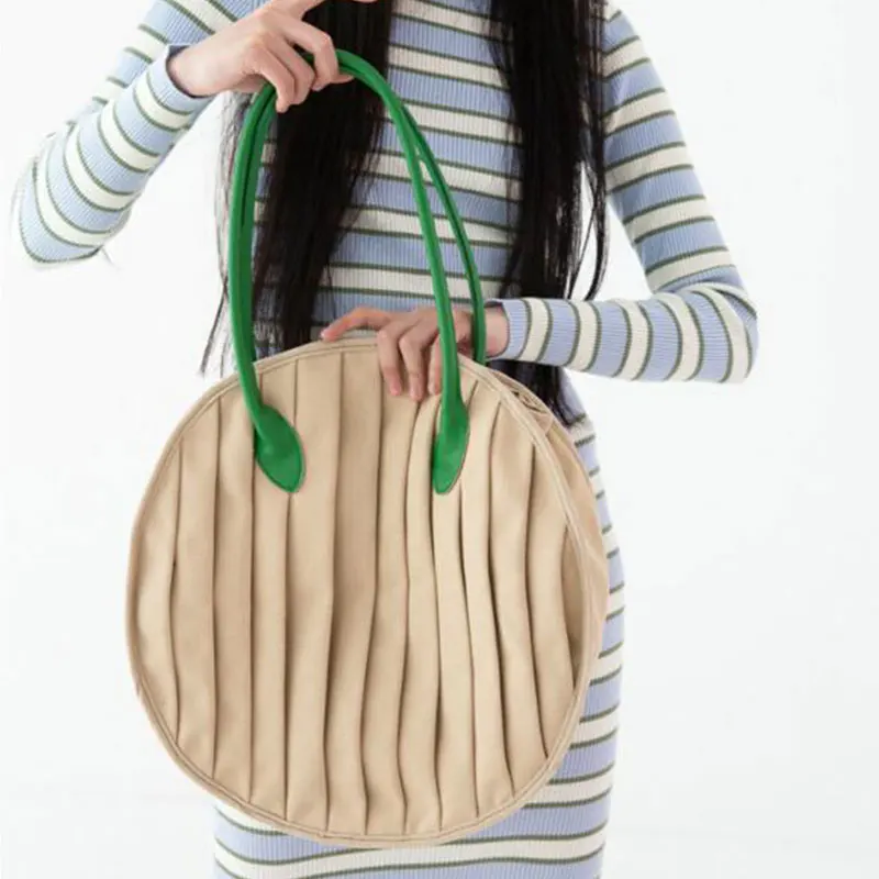 

Art Retro Large-capacity Satchel Handbag 2021 New Niche Handbags Women Bags Designer Canvas Fold Round Large Clutch Bag