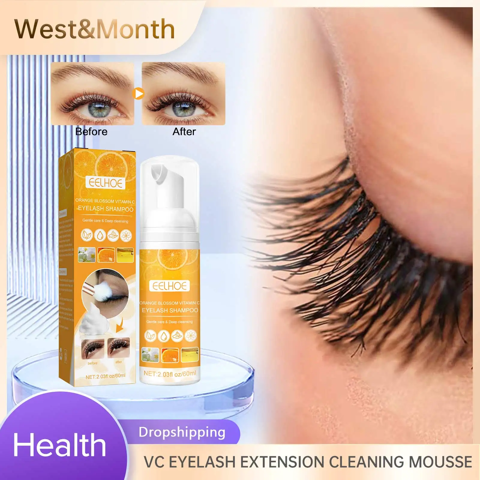 High Quality 60ml Eyelash Cleaner Shampoo Gentle Cleansing Mousse Eyelash Crafted Extension Foam Pro Eyelash Lengthen Eyelashes