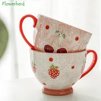 fruit pattern ceramic mug 450ml breakfast milk cup ceramic coffee cup strawberry cherry creative tea cup peach oatmeal cups