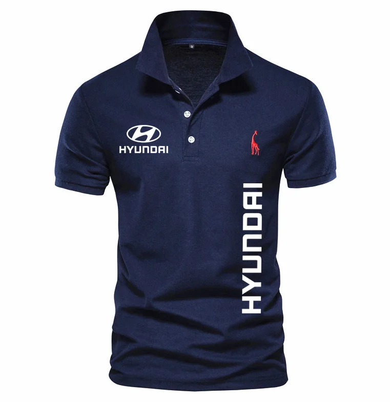 

Best selling NEW Men's Polo Short Sleeve Shirt HYUNDAI car logo print solid color 100% cotton lapel men's t-shirt men's top