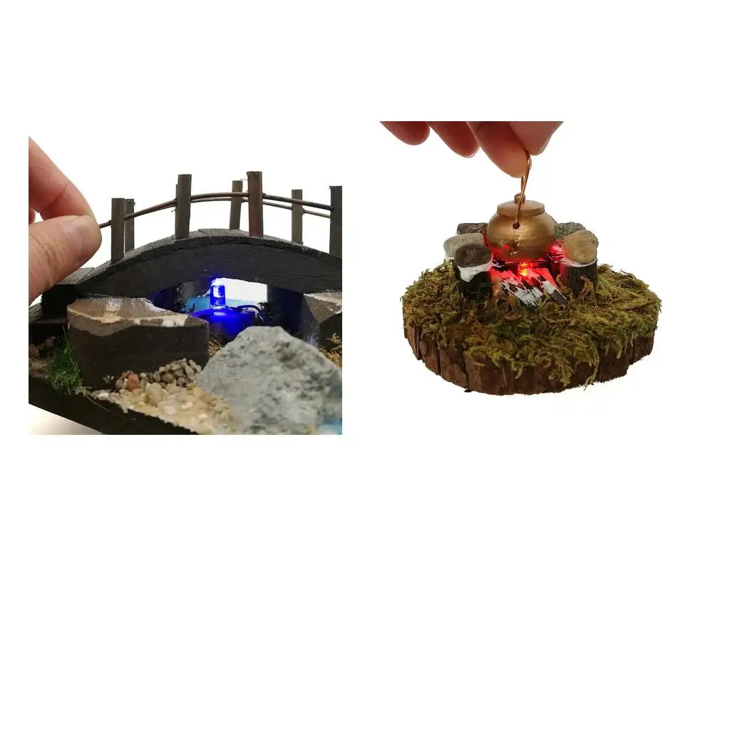 

2x 1/12 Dolls House Mini Bridge Building And Camping Kitchen Yard Accs