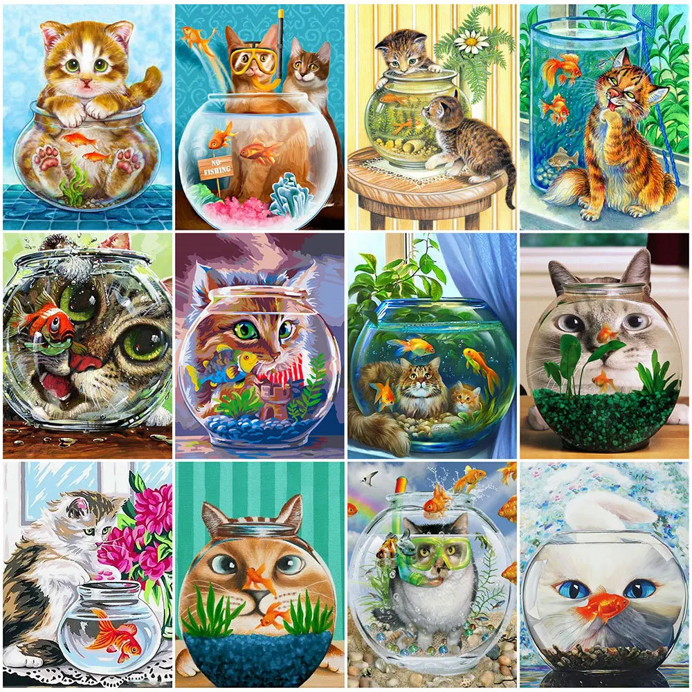 

JIEME 5D DIY Diamond Embroidery Animal Cup Full Drill Round Painting Cat Fish Mosaic Creative Hobbies Home Decoration
