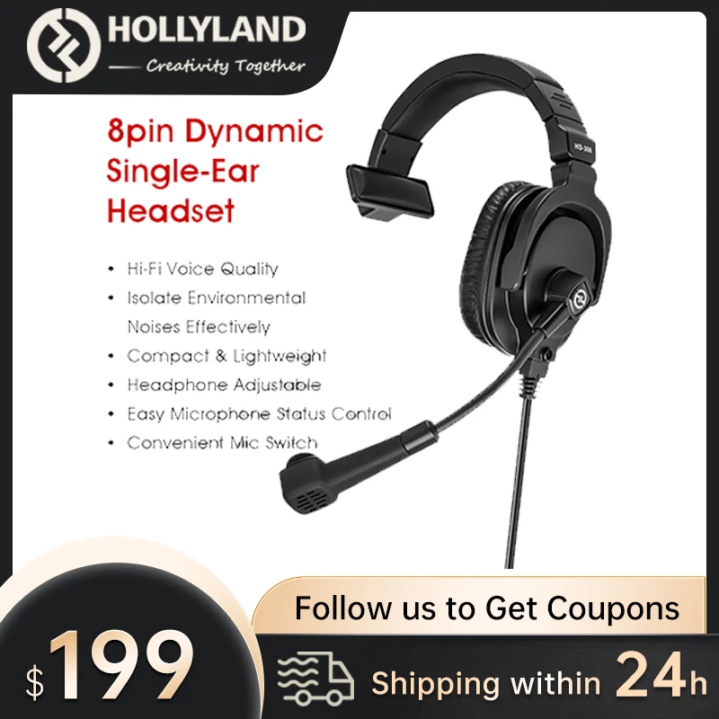 

Hollyland Wireless Intercom System Headset 8pin Dynamic Single-Ear Headset for SYSCOM 1000T Solidcom M1