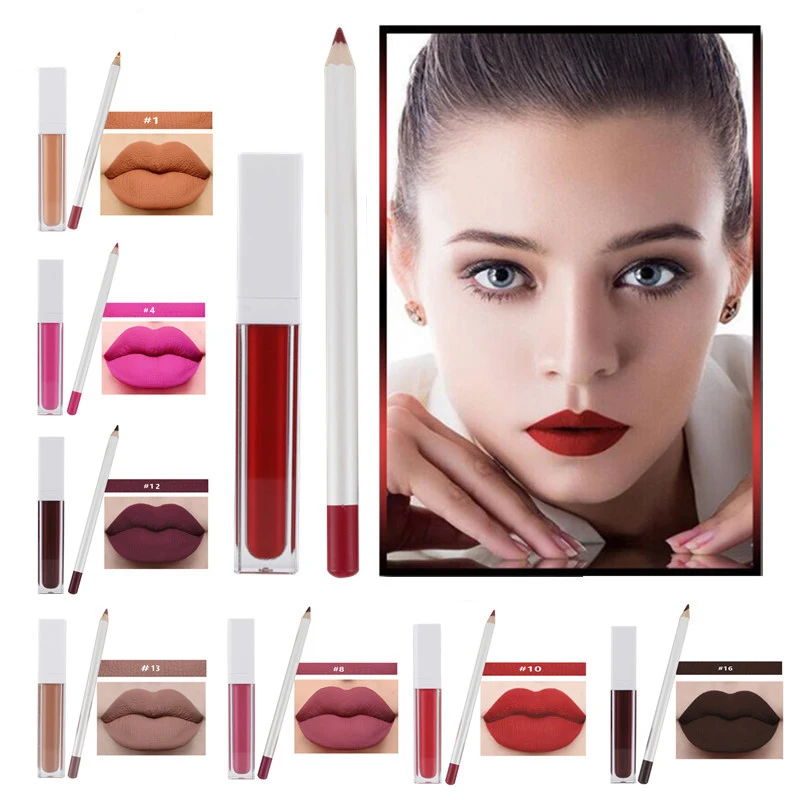 

17 Color Liquid Lipstick Lip Liner Set Non-stick Cup High Pigment Moisturizing Matte Custom Private Label Lipstick