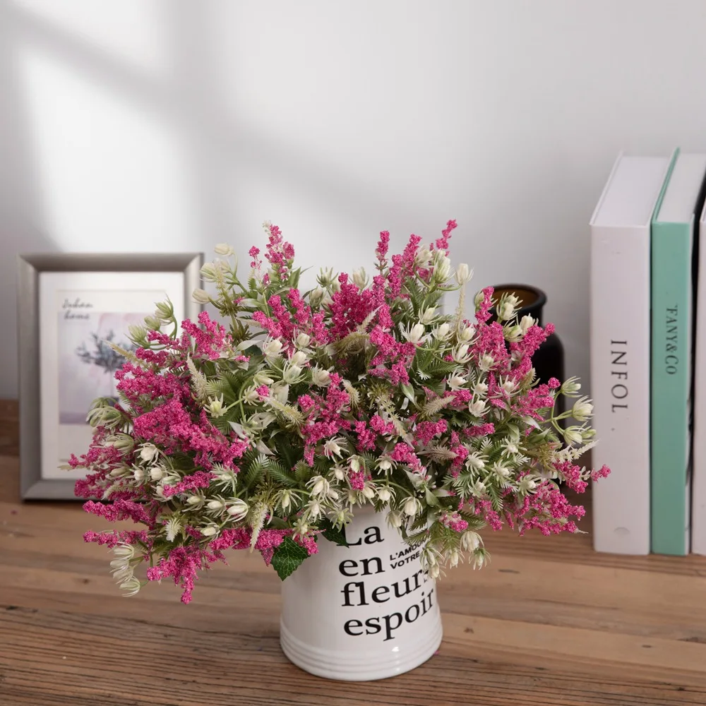 

Artificial Lavender Bouquet Fake Flowers Plants Wedding Bridal Bouquet Indoor Outdoor Garden INS Style Office Kitchen Home Decor