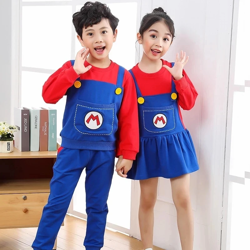 Vestido de pechera de Super Mario para niños, disfraz de Luigi, conjunto familiar de Anime, regalos para niños y niñas, novedad de 2021