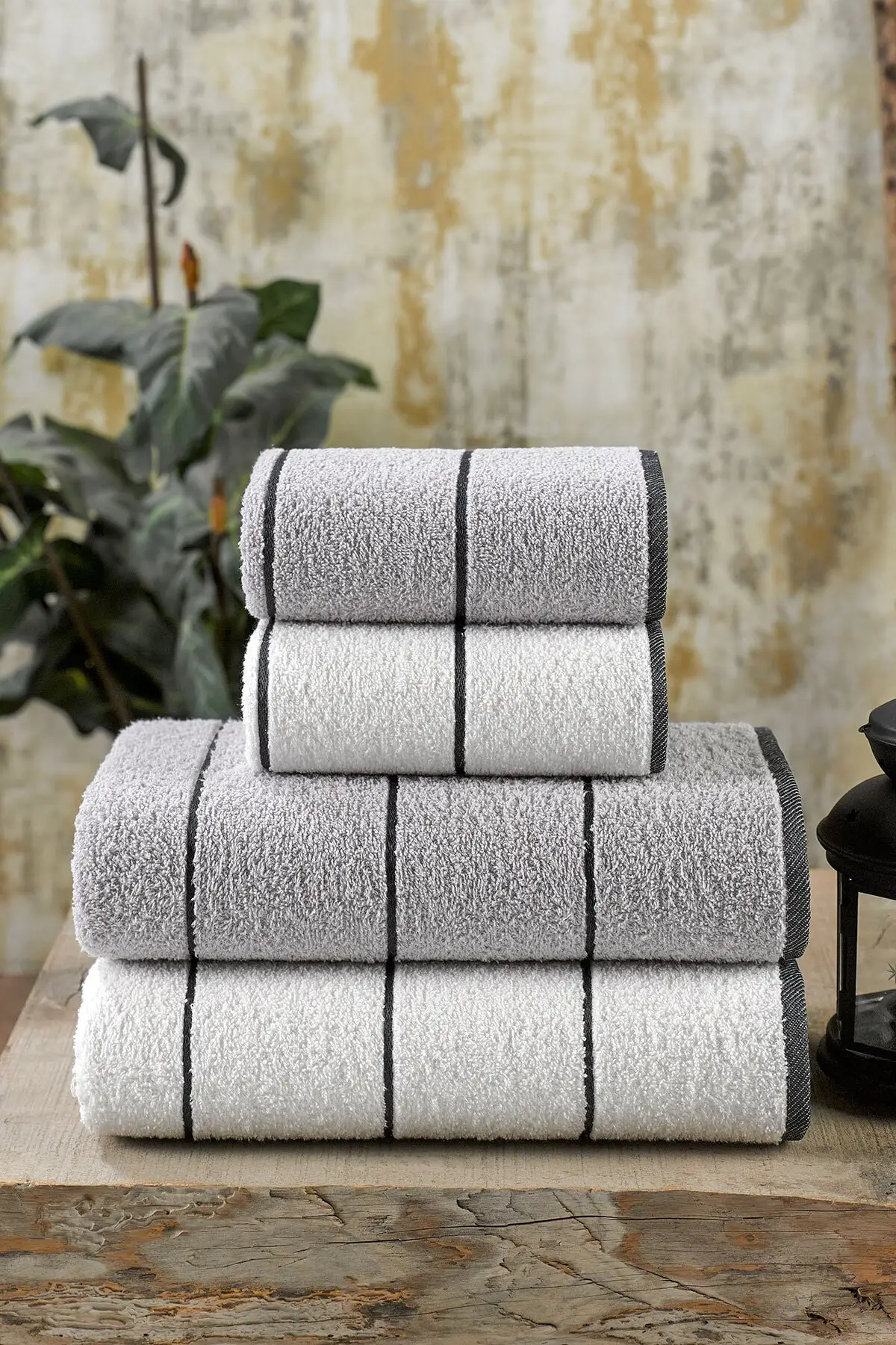 

50 x 85 – 70 x140 cm 4 Pcs Bath Towel Set | Grey-cream Bathroom Accessories Cotton 4 Piece Hand Face Turkish Towel For Bathroom