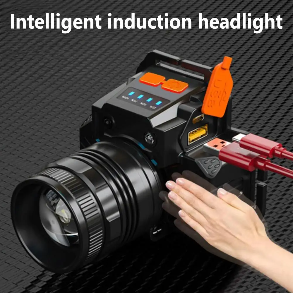 

Outdoor Led Headlight 1200mah Lithium Battery Super Bright Head-mounted Sensor Flashlight Head Lamp