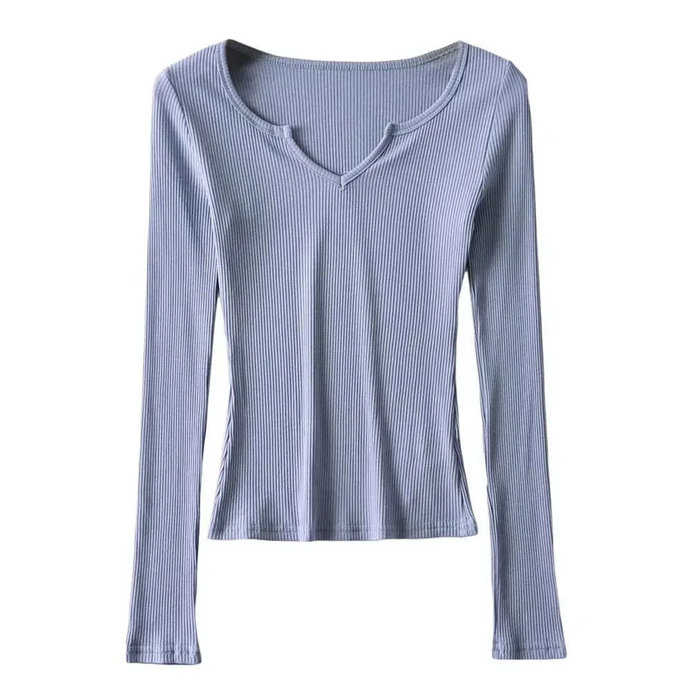 Повседневная Женская облегающая футболка из мягкого хлопка с V-образным вырезом