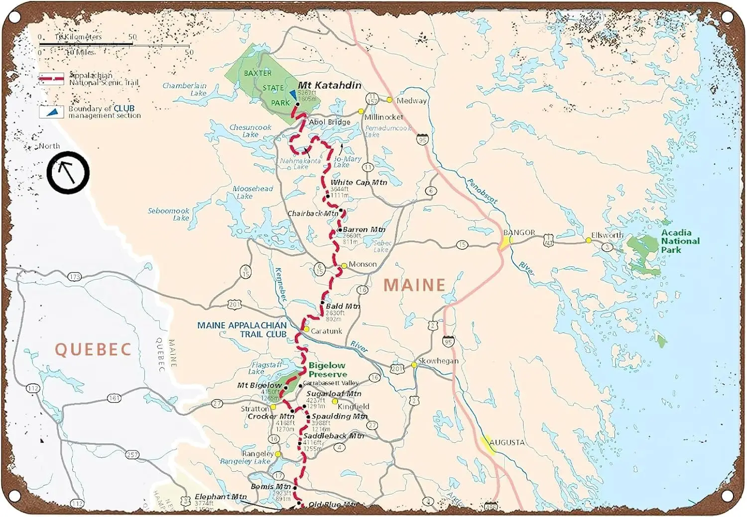 Винтажная жестяная вывеска The Appalachian Trail Hiking Map металлические вывески настенный