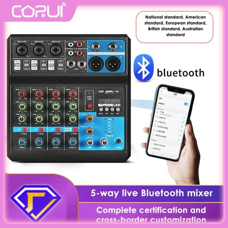 

Black Blue Recording Sound Card Mixer Sound Mixers Professional Sound Cards Live Streaming Audio Small 5 Way Mixer