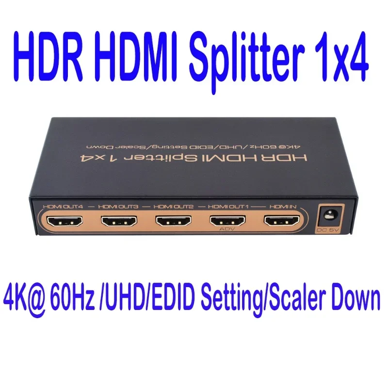 HDR HDMI Splitter 1x4 — 4-портовый адаптер распределения со скалером 4K UHD