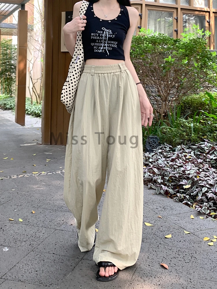 Брюки женские с завышенной талией и широкими штанинами повседневные однотонные