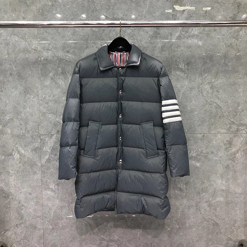 

TB THOM Men's Winter Jacket Down Jackets Fashion Brand Gray Overcoat Down-Filled Matte Nylon 4-bar Stripe Wholesale TB Jacket